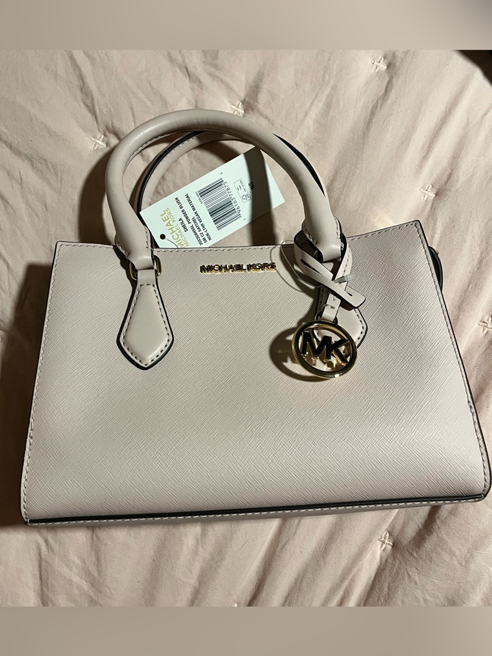 Michael Kors Structured Saffiano Satchel in Pale Pink